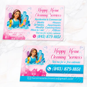 tarjetas de presentacion rosadas de cleaning services 50